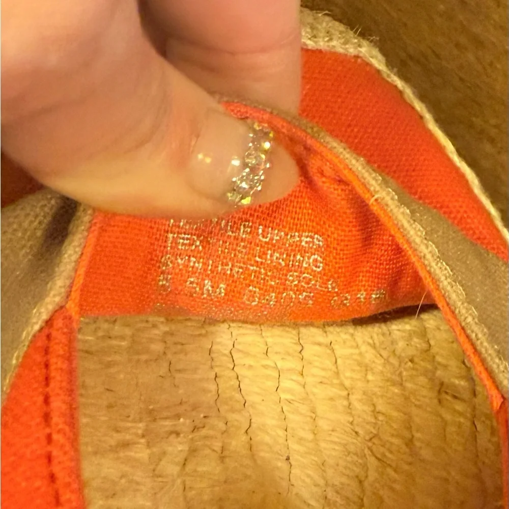Tory Burch Beacher Orange Tan Gold Espadrilles Size 5.5